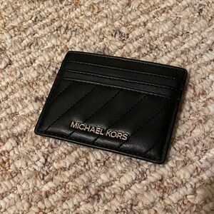 Michael Kors Black Leather Quilted Card Case with Gold Logo